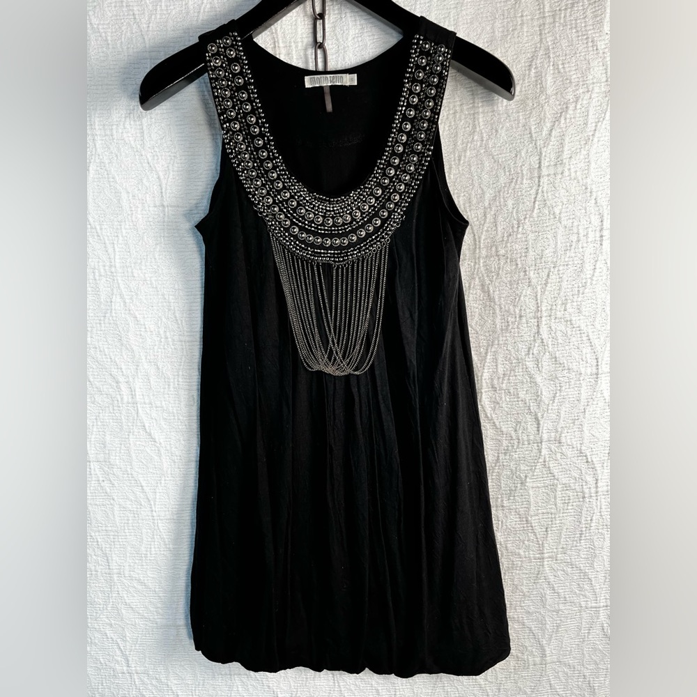 Molio Relio Black Dress Womens M Bubble Tank Metallic Collar Swinging Chains S